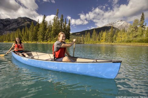 Canoeing in Banff National Park, Alberta.