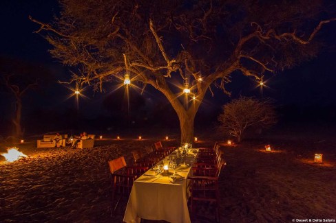 Dîner à la belle étoile dans le bush au Botswana