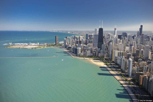 Vue aérienne de la skyline du sud de Chicago