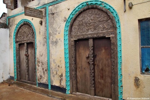 Hand crafted wooden door at Lamu Town, Lamu Island, Kenya