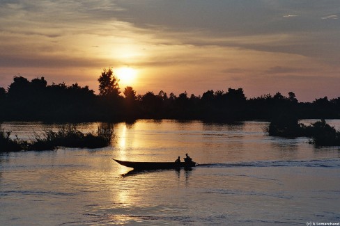 Paysage de l'ile de Don Det dans la région des 4000 iles au sud du Laos