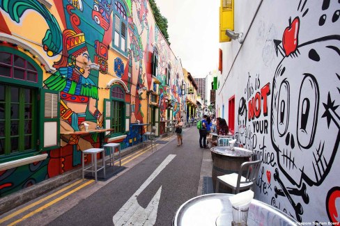 Fresques murales du quartier animé de Haji Lane à Singapour