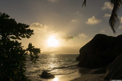 Coucher de soleil sur Anse Source d'Argent