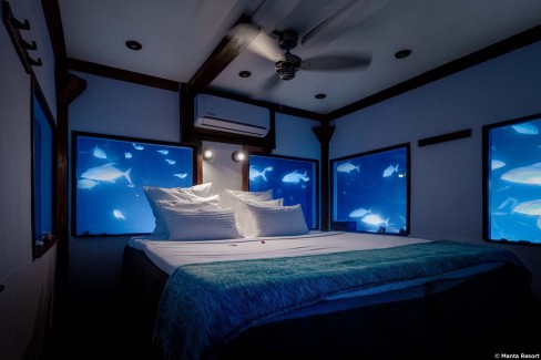 Une nuit dans la chambre sous marine permet de voir la faune marine d'une façon exceptionnelle. Une expérience à vivre au Manta Resort