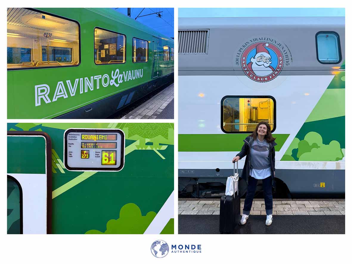 Stéphanie à Helsinki devant le Santa Claus Express en été - blog Monde Authentique
